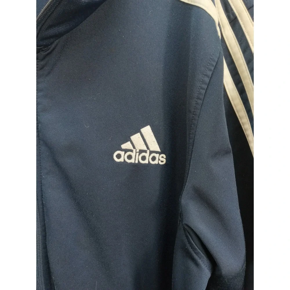 Adidas Mens Navy Blue Three Stripe Full Zip Track Jacket XL Embroidered Logo Y2K